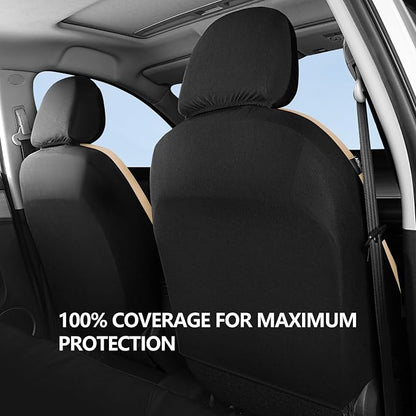 HChengkikz Car Seat Covers Front Seat, Waterproof Neoprene Seat Covers, Car Seat Cover Airbag Compatible, Universal Automotive Comfort for Most Cars, Trucks, SUVs (Black + Beige)