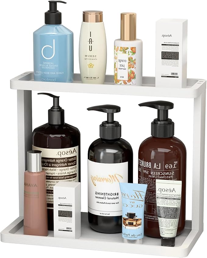 PEKER Bamboo Bathroom Organizer Countertop – Small Vanity Storage Shelf