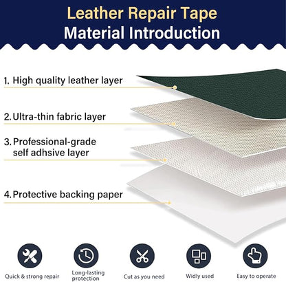 Zenyao Leather Repair Patch Tape - Self Adhesive Leather Repair Kit for Car Seat Furniture, Heavy Duty Vinyl Repair Patch for Couch Sofa, Waterproof Fix for Tears, 16x60 Inch Roll, Dark Green