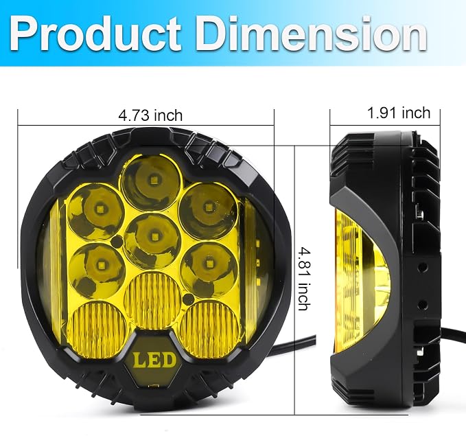 LIGBT 4PCS 5 Inch Amber Yellow Round LED Offroad Light with DRL 90W LED Light Pods 270° Wide Range Super Bright Side Shooter for Pickup Truck ATV UTV SUV