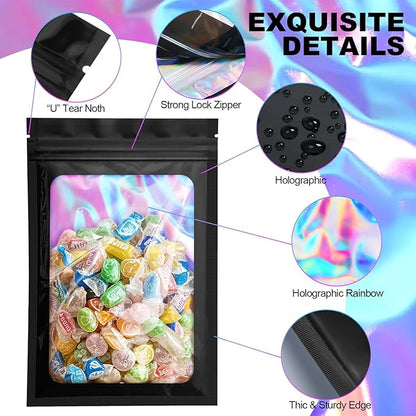 100 Pack Mylar Bags - 2.8 x 4 Inch Resealable Smell Proof Bags Foil Pouch Flat Bag with Front Window Blue