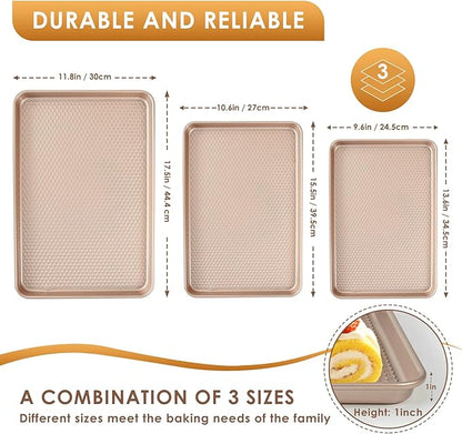 Baking Sheet Pan Set of 3, Nonstick Carbon Steel Cookie Sheets