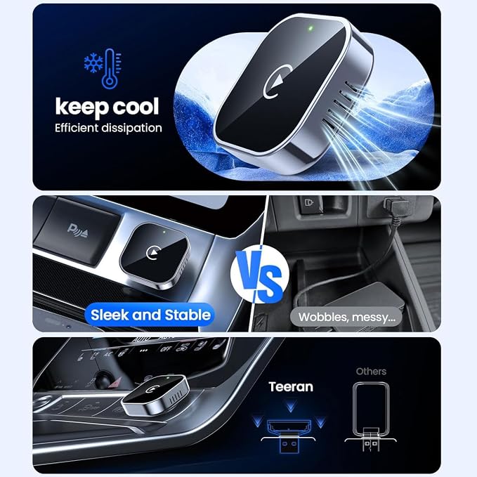 2 in 1 CarPlay Adapter for Macan S GTS Turbo T, CarPlay Wireless Adapter with Auto Reconnect Fast Pairing Bluetooth Connection Compact USB Dongle,A/Silver-Side Heat Dissipation