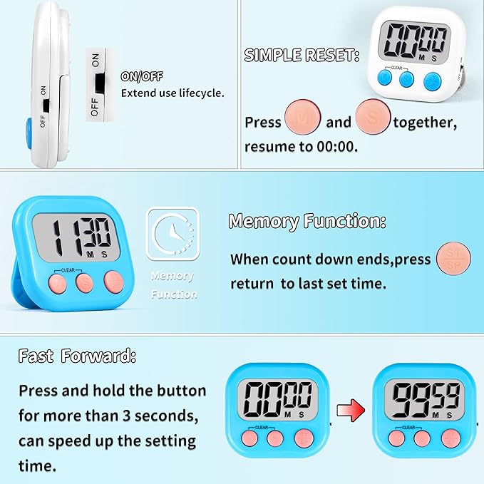 Timer for Kids Teachers Digital Kitchen Timers for Cooking Large Magnetic