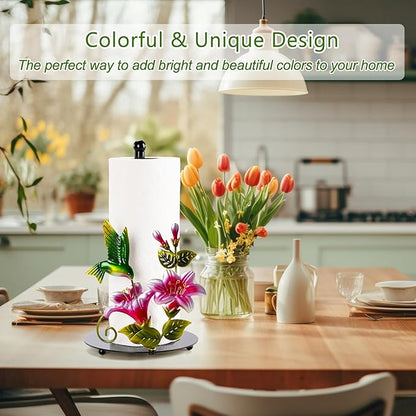Flower & Hummingbird Decor Paper Towel Roll Holder Countertop