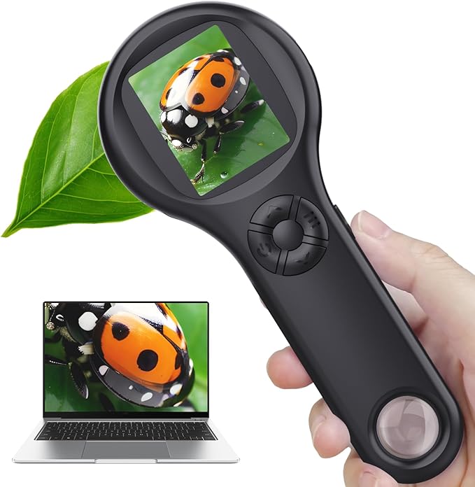 Magnifying Glass - Mini LED Pocket Microscope for Kids(5-10 Years) - Educational Science Kit Durable Design - Ideal Gift for Girls (Black)