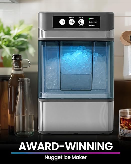 Nugget Ice Maker Countertop, Chewable Pellet Ice Machine, Portable Ice Machine