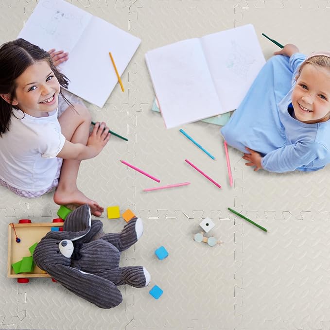 12 Tiles 12x12x1 inch EVA Interlocking Foam Floor Tiles Puzzle Exercise Mat Play Foam Mats for Boys Girls Baby Pets Home Classroom Nursery Gym (White)