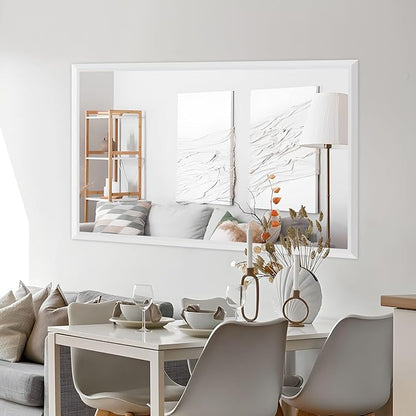 Amorho Bathroom Mirror, 72 X36 Inch White Thick Metal Framed Wall Mirrors