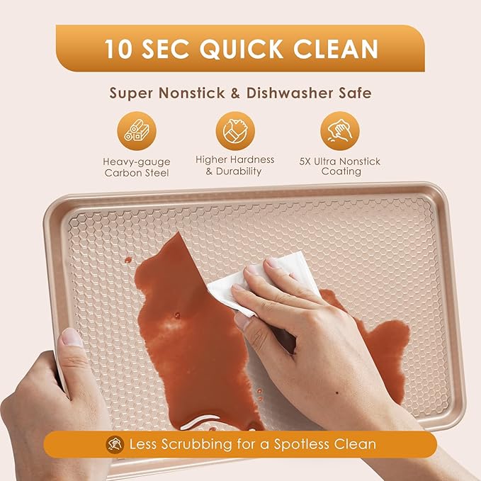 Baking Sheet Pan Set of 3, Nonstick Carbon Steel Cookie Sheets
