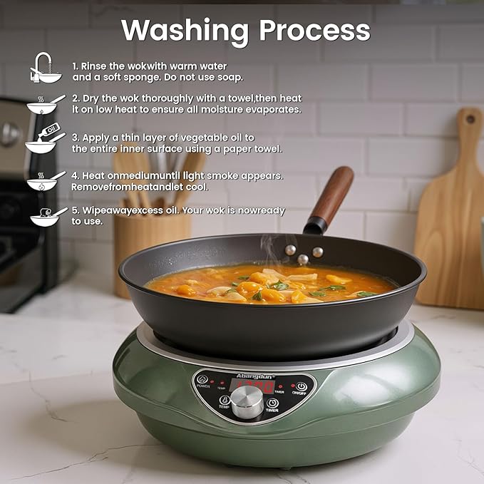 1700W 120V Wok Induction Cooktop, Non-Pulse Heating, 16 Levels, 18H Timer