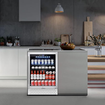 Tylza 24 Inch Beverage Refrigerator, 190 Can Capacity, Glass Door, Advanced