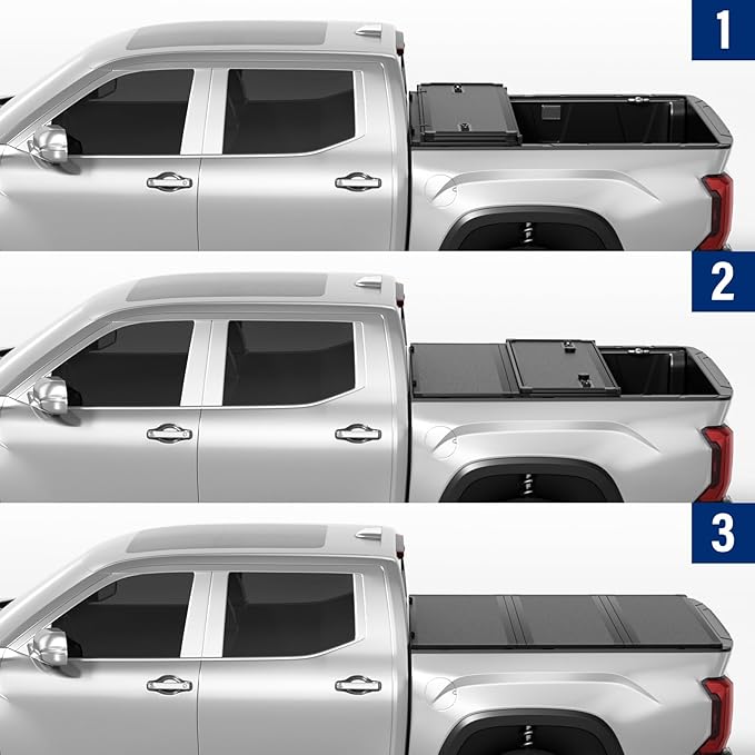 FRP Hard Folding Truck Bed Tonneau Cover Compatible with 2022-2026 Toyota Tundra 6' 6" Bed w/OE Rail System (78.7"), Tri Fold Style