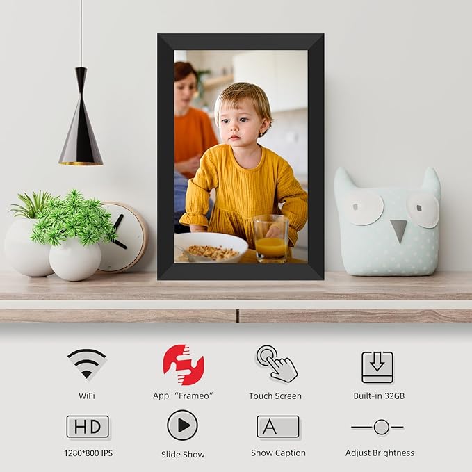 FRAMEO Digital Photo Frame WiFi 32GB 10.1 Inch 1280x800 IPS Touch Screen