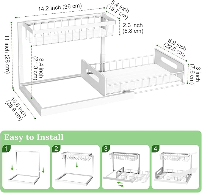 REALINN Under Sink Organizer, Pull Out Cabinet Organizer 2 Tier Slide Out Sink