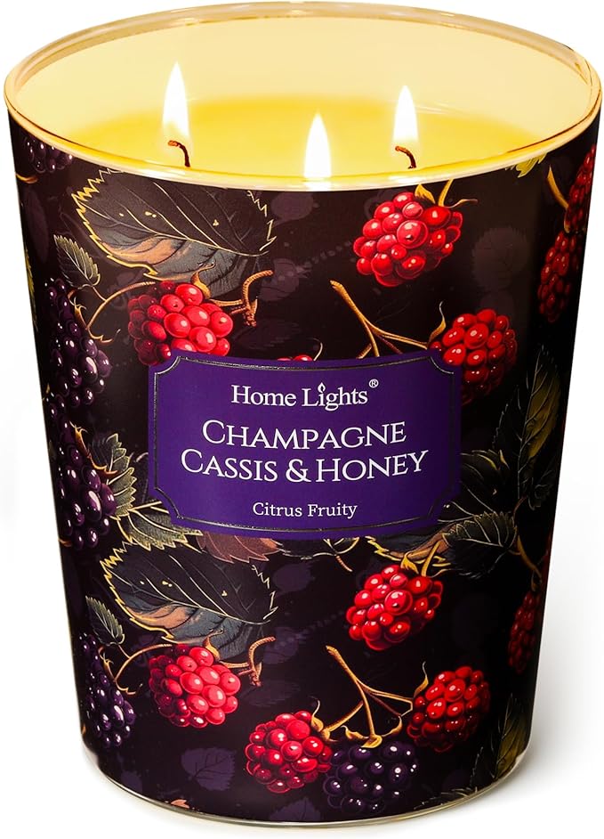 HomeLights Scented Candles for Women & Men, 34oz Candle Jars Aromatherapy 3-Wick Candle, Ideal for Eclectic Mixed Styles Home Decor and Gifts, Champagne Cassis & Honey