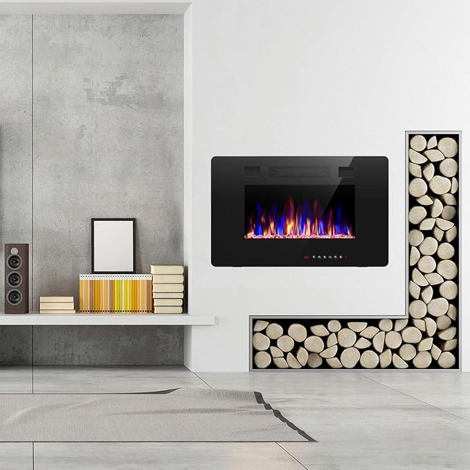 R.W.FLAME 30 inch Recessed and Wall Mounted Electric Fireplace, Low Noise