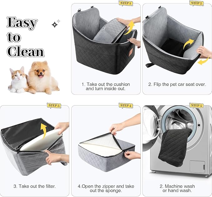 Dog Car Seat for Small Medium Dogs,Detachable Washable Dog Booster Seat Under 35lbs, Pet Car Seat Travel Bed with Storage Pockets and Safety Belt (Black/Grey, Medium)