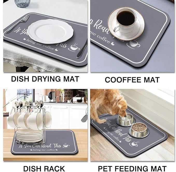 Coffee Bar Mat for Countertops 19inx12in, Absorbent Hide Stain Anti-Slip Cafe