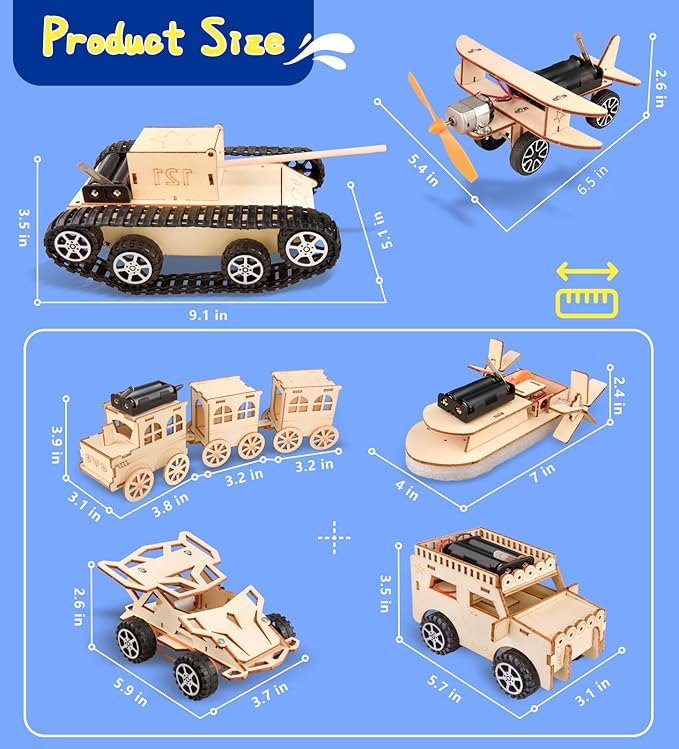 6-in-1 STEM Kits for Kids Age 8-12, Educational STEM Toys for Boys and Girls, Wooden Building Kit for Kids STEM Science Experiments Kit, Ideal Christmas Birthday Gifts for 8 9 10 11 12 13 Year Old