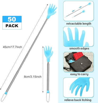 Tioncy 50 Pcs Extendable Back Scratcher Bulk Hand Shaped Retractable Scratcher Telescoping Massage Tool for Men Women Gifts Reducing Back Itching, Yellow and Blue