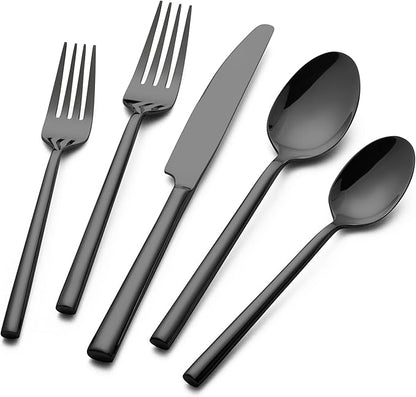 Alata Potter Black 20-Piece Forged Silverware Set with Utensil-Serving Set, Service for 4, Stainless Steel Flatware Set, Modern Design with Mirror Finish, Ideal for Home, Kitchen, Party, Camping