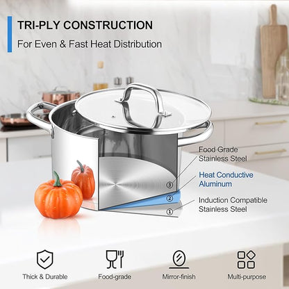 Homikit 5 Quart Stock Pot, Stainless Steel Soup Cooking Pot