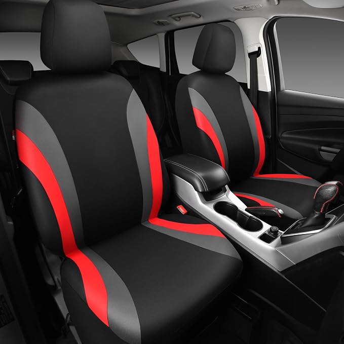 CAR PASS Line Rider Sporty Front Seat Covers,Red Car Seat Covers Two Front Seats Only, Airbag Compatible,Universal Fit Sedans,Cars,Vans,SUV,Truck(Black and Red)