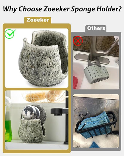 Zoeeker Ceramic Sponge Holder, Kitchen Sponge Holder Sink Caddy Organizer Dish