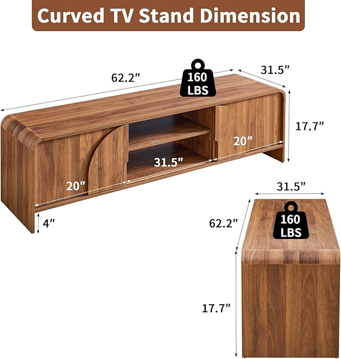 BERRYMERRY 63'' TV Stand for Up to 75" TVs, MCM TV Console Table