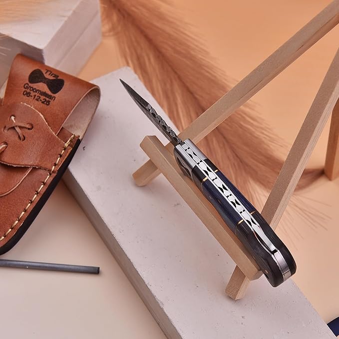 6.5' Personalized Engraved Damascus pocket knife for men Small folding knife for outdoor, camping, hiking, Customized Retirement Gifts for Husband Dad Boyfriend, Christmas