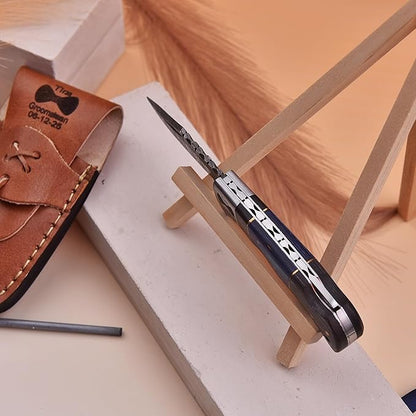 6.5' Personalized Engraved Damascus pocket knife for men Small folding knife for outdoor, camping, hiking, Customized Retirement Gifts for Husband Dad Boyfriend, Christmas