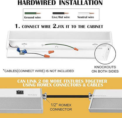 Ansen Hardwired Under Cabinet Lighting, 48in 26W LED Light