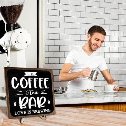 Coffee Bar Decor Sign, Rustic Wooden Plaque