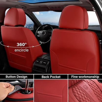 Coverado Car Seat Covers Front Seats, Luxury Faux Leather Red Seat Covers for Cars Waterproof Seat Covers with Lumbar Support, Car Seat Protector Universal Fit for Most Cars SUV Truck(Front, Red)