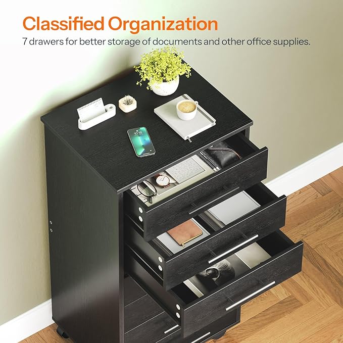 HOOBRO 7-Drawer File Cabinet, Wooden Office Cabinet