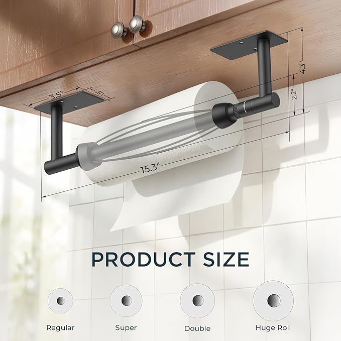 FORIOUS Paper Towel Holder Under Cabinet, Single Hand Operable