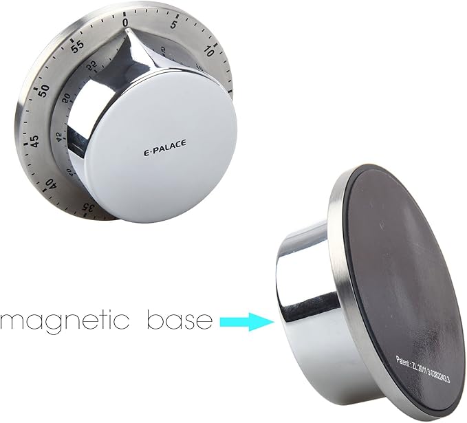 Kitchen Timer, 60 Minute Timer, Magnetic Loud Alarm, Mechanical Stainless Steel