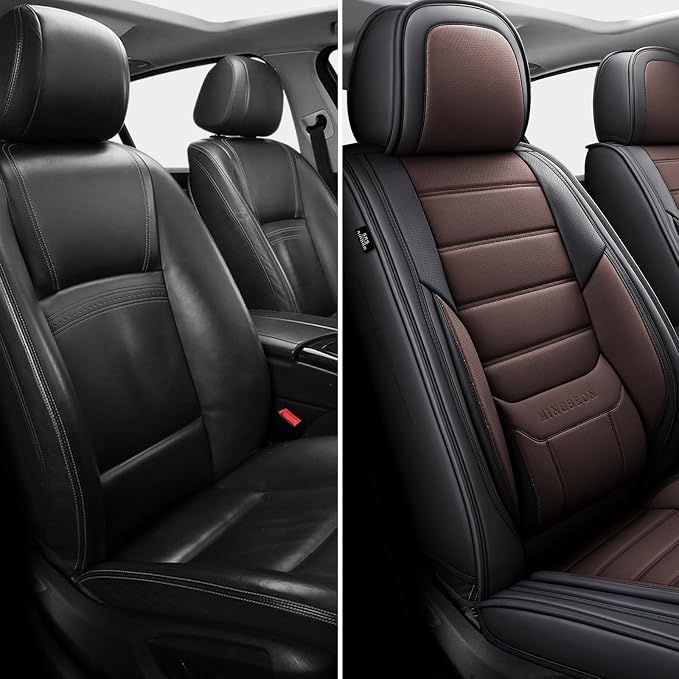 MINGBRON Seat Covers, Car Seat Covers Front Seats, Car Seat Cover, Car Seat Protector Waterproof, Car Seat Cushion Nappa Leather, Brwon Seat Covers Carseat Cover Universal Fit for Most Cars