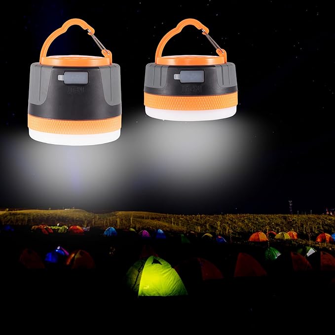 LIT-PaTH LED Camping Lantern, Rechargeable Light with Magnet Base, 2200 mAh, Survival Kit for Emergency, Hurricane, Outage, Medium Orange, 2 Pack