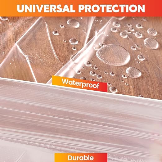 LLPT Pre-Taped Masking Film, 25.6" Unfolded x 66Ft, 0.27 Mil, 2 Pack | Static-Cling, Disposable, Solvent & Oil Resistant Bleed-Proof Low Tack No Residue for Auto Wall Furniture Painting Protection