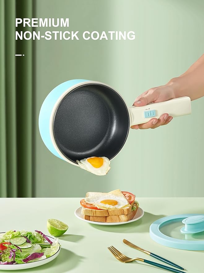 Hot Pot Electric With Steamer, 1.6L Ramen Cooker Non-Stick Sauté Pan