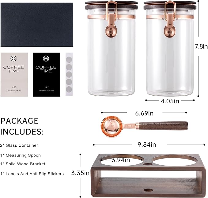 Glass Coffee & Sugar Canister Set, 2×45OZ Airtight Glass Storage Jars