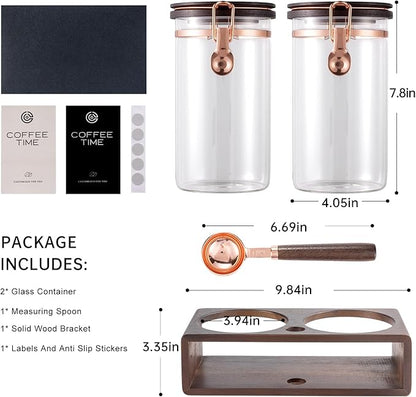 Glass Coffee & Sugar Canister Set, 2×45OZ Airtight Glass Storage Jars