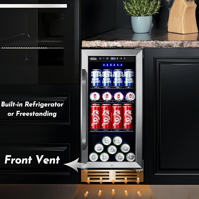 15'' Beverage Refrigerator and Beer Fridge Under Counter Built-in or