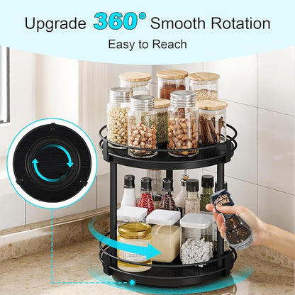 Snughome Lazy Susan Spice Rack, 2 Tier Rotating Spice Rack, Wood Lazy Susan