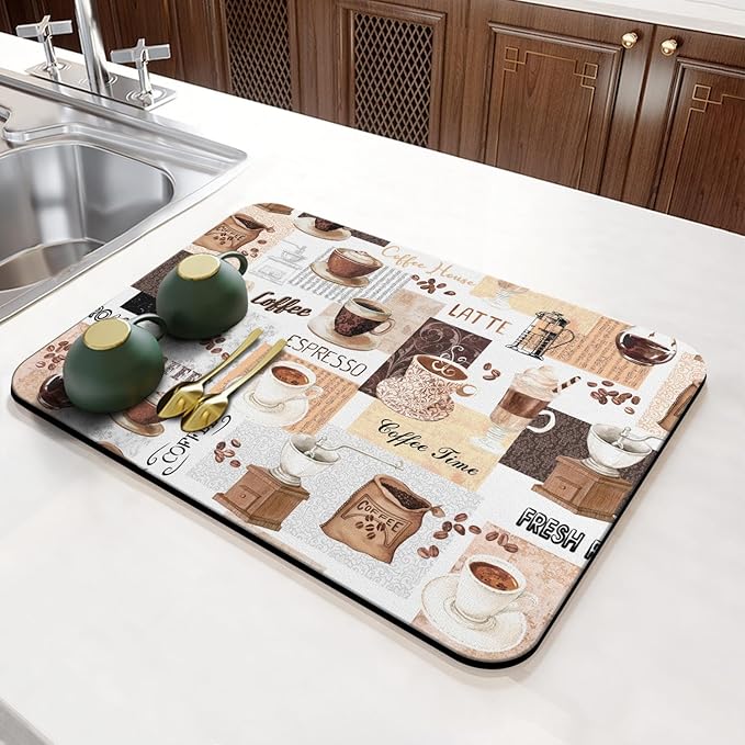 Coffee Mat 23inx15in, Absorbent Hide Stain Anti-Slip Coffee Bar Accessories