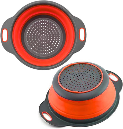 Red Round Silicone Collapsible Colander – Silicone Round Kitchen Strainers