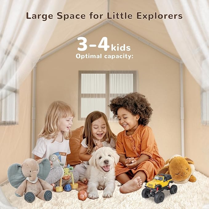 Kids Tent, Large Tent for Kids with Mat & Star LED Lights,Toddler Toys for Boys & Girls,Indoor Outdoor Teepee Tents for Boys Girls,47 x 40 x 50,White