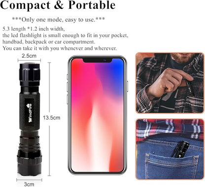 WINDFIRE 2 Pack LED Flashlight Single Mode, Super Bright Tactical Flashlights, Small Portable Water Resistant Handheld Flash Lights for Camping, Hiking, Emergency